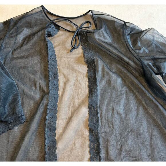 Vintage Black Sheer Lace Bell Sleeve Boudoir Jacket Pin Up Lingerie S/M - Picture 9 of 11